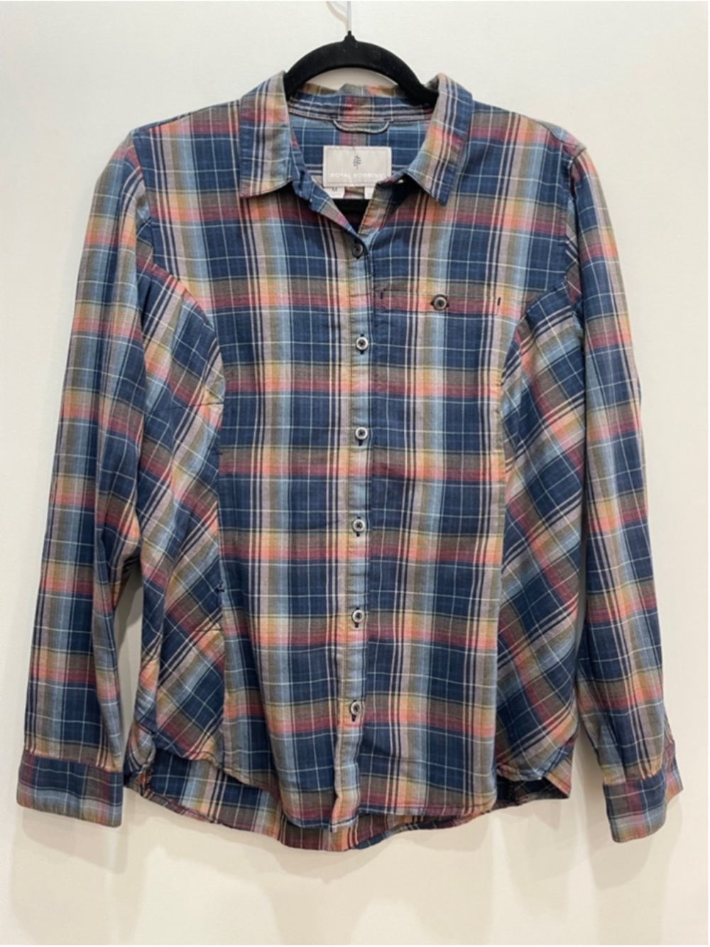 Royal Robbins Plaid Button Up Shirt Women M Blue Pink Outdoor Hiking Gorpcore